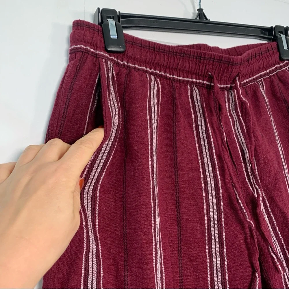 NWOT Old Navy Linen Blend Striped Pants Maroon Burgundy Pull-on Women’s Small - Picture 4 of 9